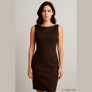 M Siamo Brown Virgin Wool Sheath Dress 6 Button Waist Flare Hem Sleeveless Y2K